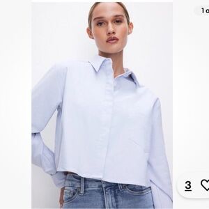 Good American Light Blue Cropped Oxford Shirt